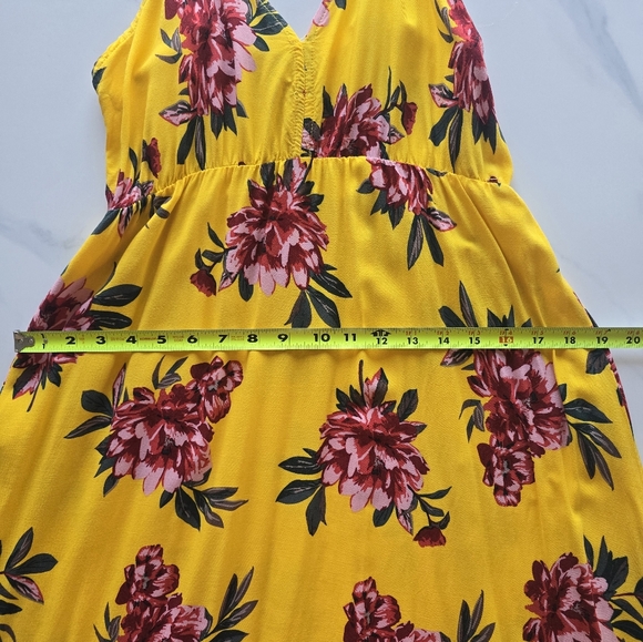 Pacific Vibes Floral Yellow Pink Hi-Lo Maxi Dress Size L Boho Feminine Beachy - Picture 10 of 13